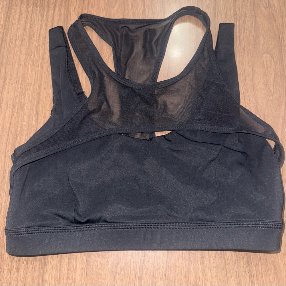 Salty Savage Sports Bra Medium Black Mesh Harness-Like Front‎ Hybrid Racerback